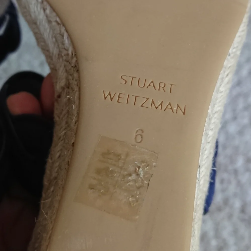 Stuart Weitzman navy Blue Twist Suede  Wedge Sandals size 6.5 - Picture 11 of 13